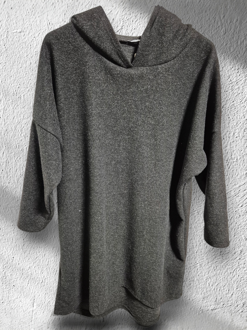 Fleece Oversize Hoodie Longpullover / Minikleid zu Leggings Anthrazit meliert 42 bis 46/48