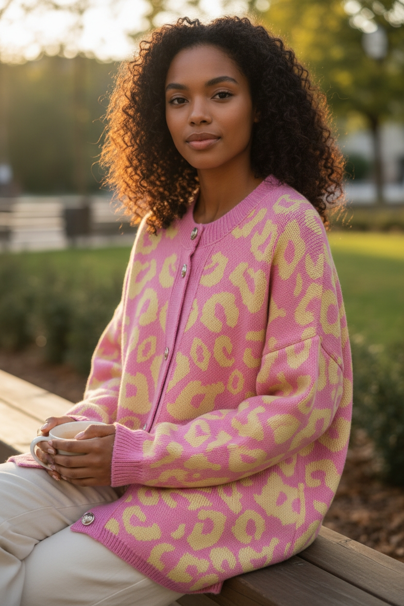 Lässige Oversize Long Strickjacke Pullover mit goldenen Knöpfen Leo-Style 38-46/48 in 3 Farben