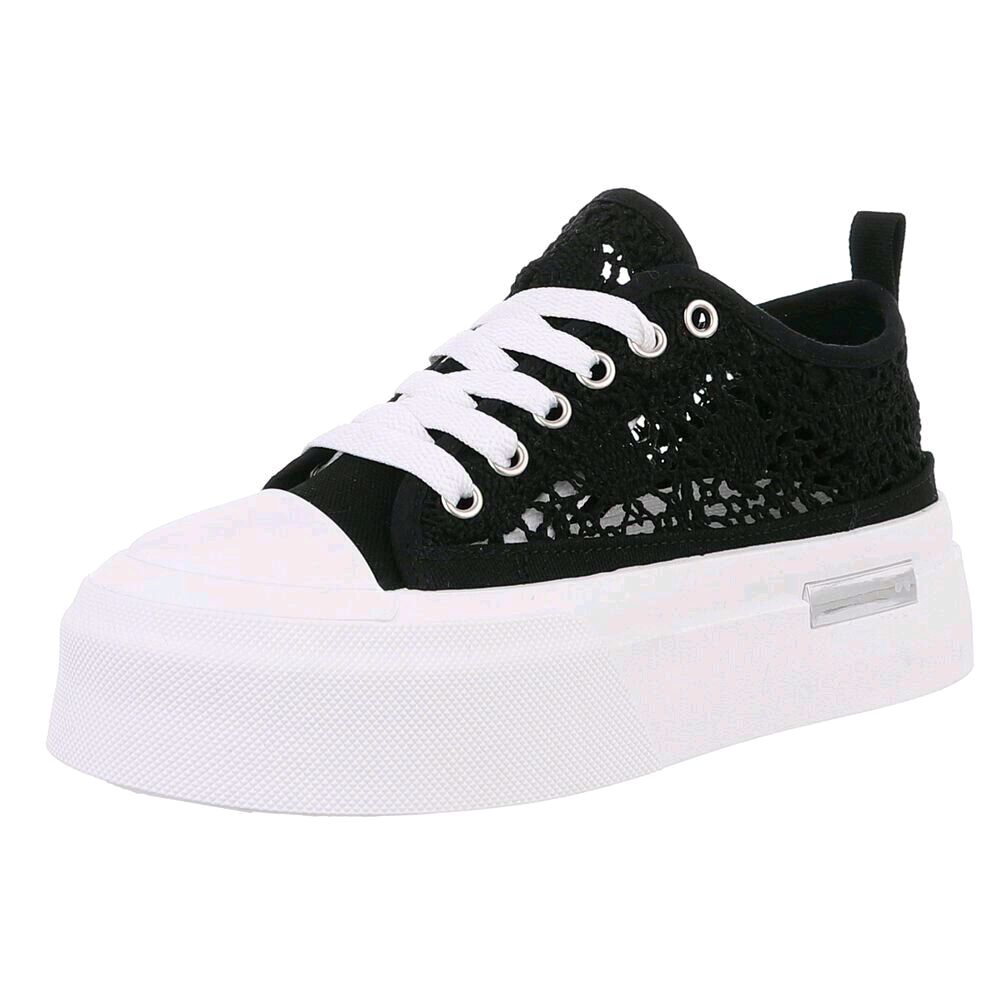 Stilvolle Sneaker Schuhe Häkel Schwarz mit Weißer Sohle für Komfort und Stil 40 für Damen