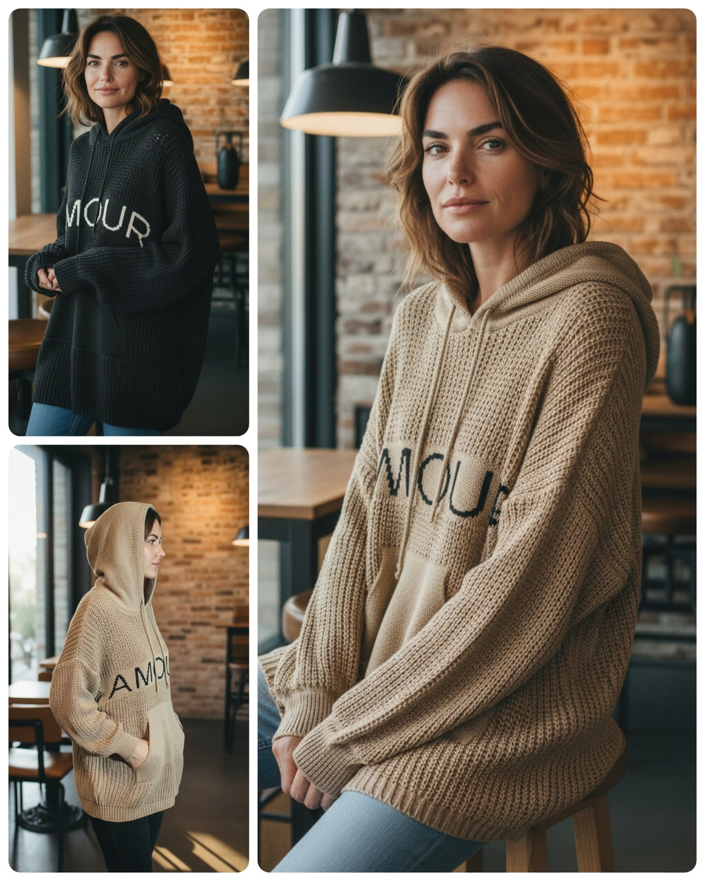 Amour Oversize lockerer Longpullover Hoodie-Style Onesize ab Gr. 40 bis 48
