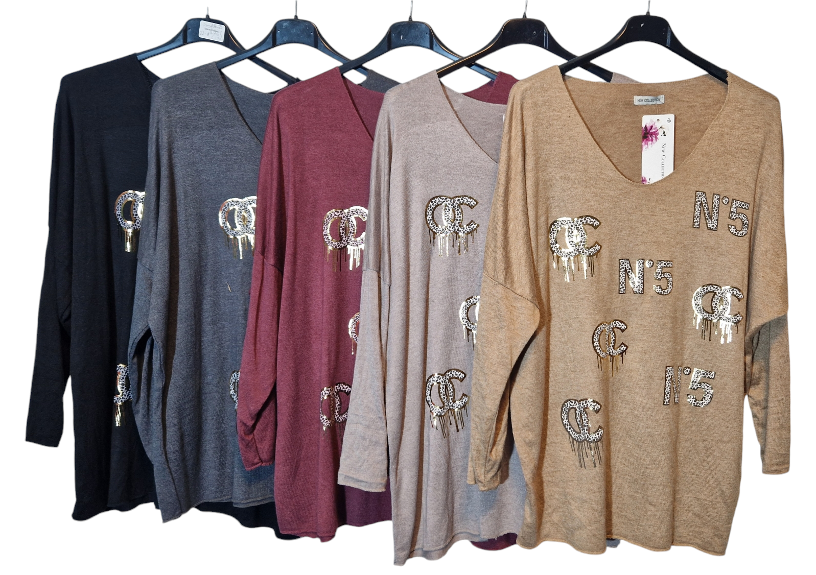 Italy Mode 🇮🇹 Butterstoff Oversize Pullover mit Gold Print Medium Size