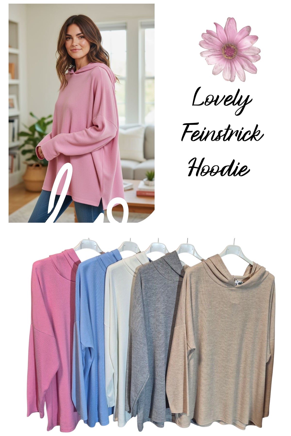 Lovely Oversize Hoodie Pullover Stretchy Feinstrick-Optik 42 - 46/48