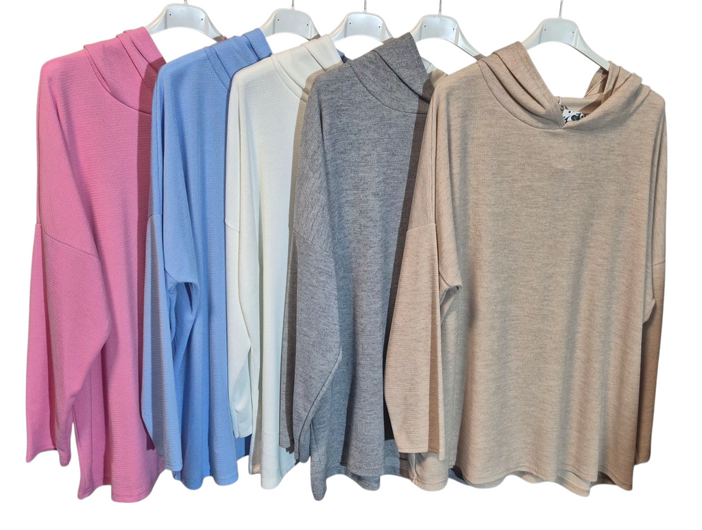 Lovely Oversize Hoodie Pullover Stretchy Feinstrick-Optik 42 - 46/48