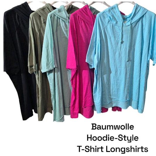 Italy Mode Oversize Hoodie-Style Longshirt T-Shirt Kleid 42-48 Baumwolle Gemütlich Hautfreundlich