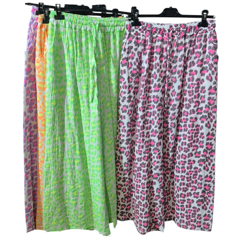 Italy Mode Premium Musselin Leo-Style Hose Weites Bein 38-44 Sommer Hosen