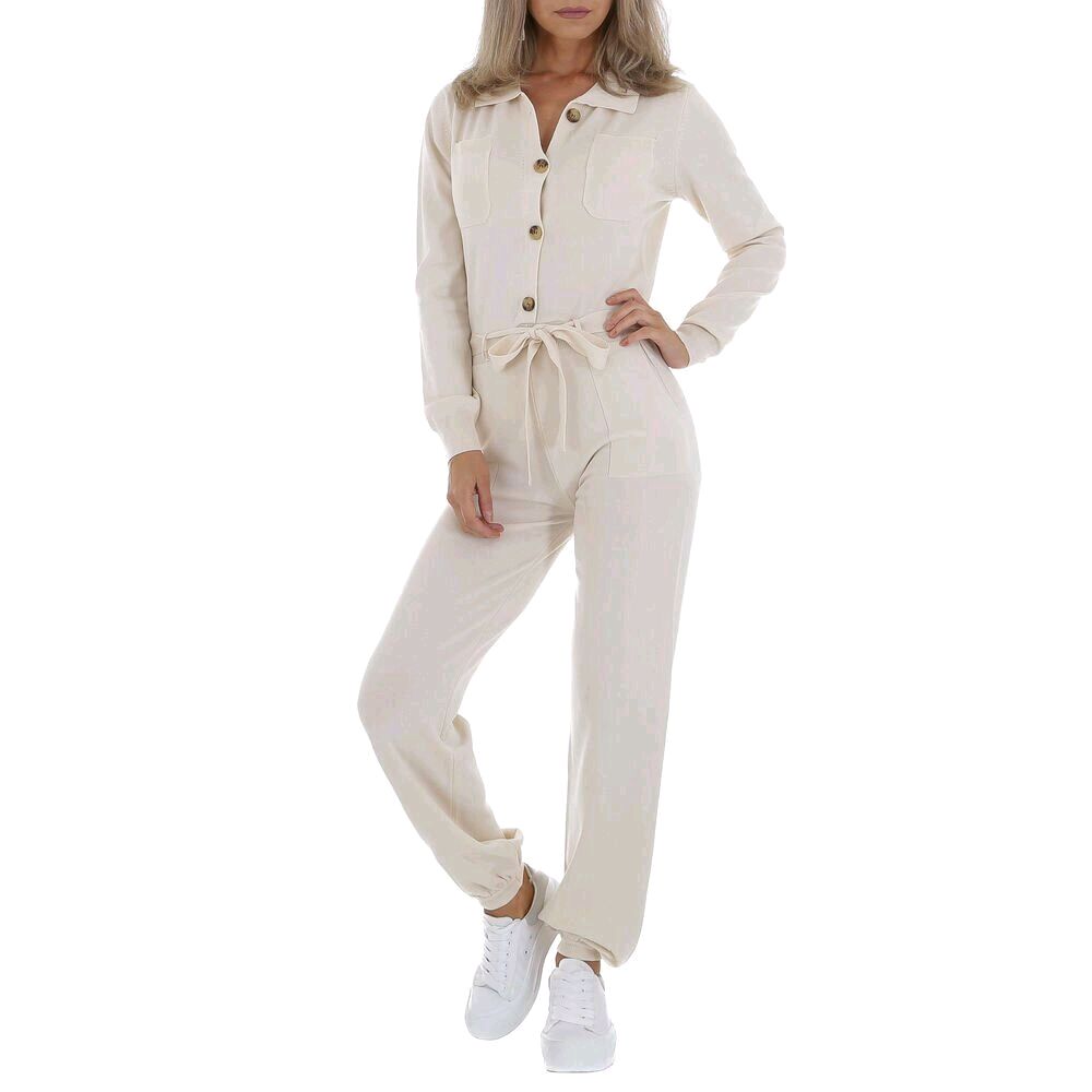Stylo Overall Jumpsuit Einteiler von Emma & Ashley Beige Feinstrick für Damen Komfortabel und Stilvoll