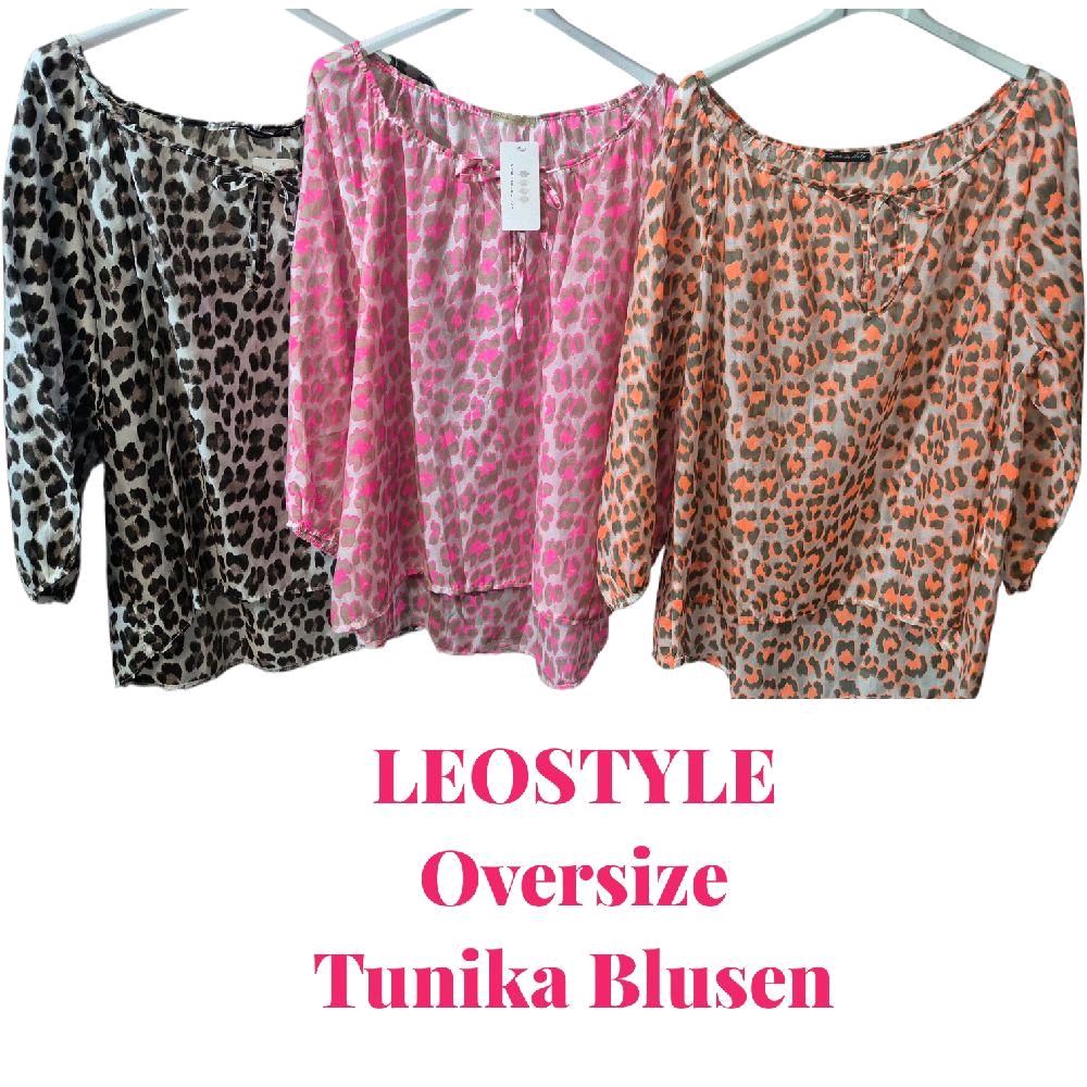 Italy Mode Sommer Oversize Leo-Style Tunika Bluse Luftig 38-44 Damenmode in Leopard-Print für stilvolle Outfits