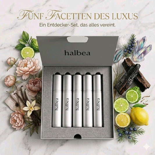 Halbea Bestseller Discovery Set 5 × 3ml Damen-Elixier Duftproben Made in Italy für neue Duftnoten Entdecken und Verlieben
