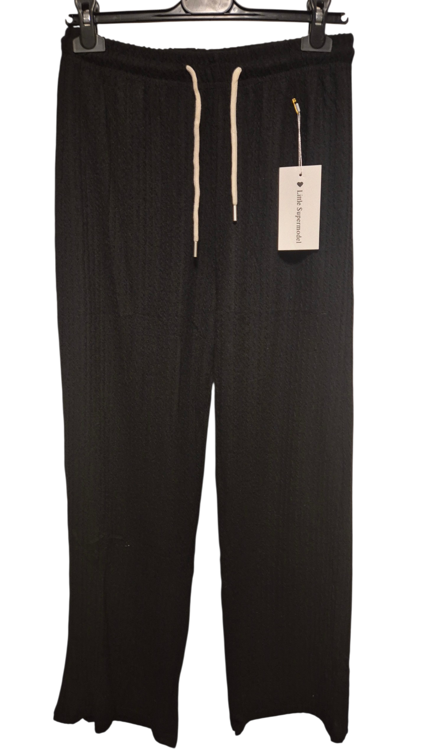 Legere Sommerhose Weiche Feinstrick-Optik Gerades Bein Schwarz S/M o. L/Xl