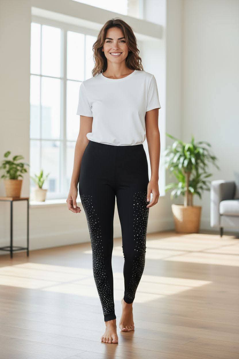 Bling Bling Leggings Hose Strasssteinen Schwarz 36-44