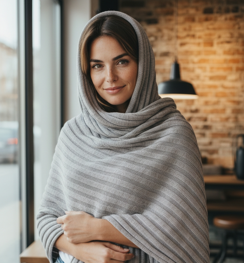 Ital. Mode Poncho-Style Cape Cardigan Long Pullover Grau ONESIZE