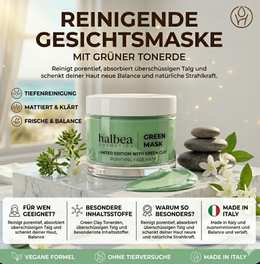 Halbea - Grüne Tonerde - Detox Reinigende Gesichtsmaske - Limited Edition - 50ml Vegan