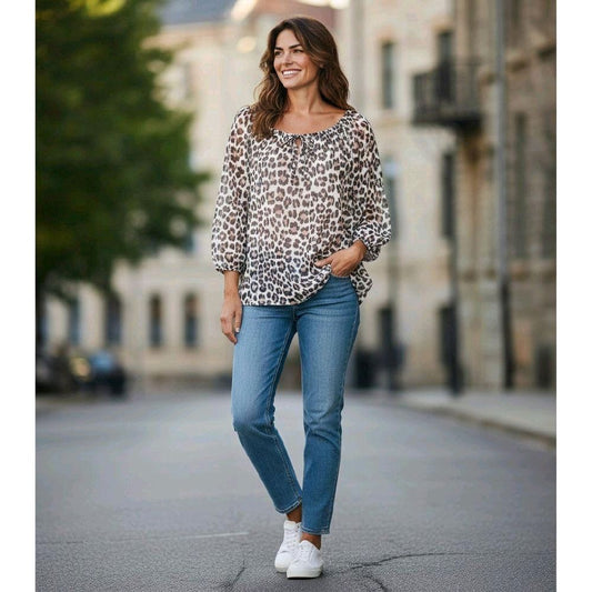 Italy Mode Sommer Oversize Leo-Style Tunika Bluse Luftig 38-44 Damenmode in Leopard-Print für stilvolle Outfits