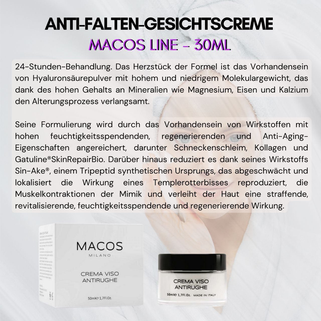 LUXURY MACOS SERIE: 24h Power ANTI-AGING Creme mit Syn®-Ake | Botox-Effekt ohne Nadeln