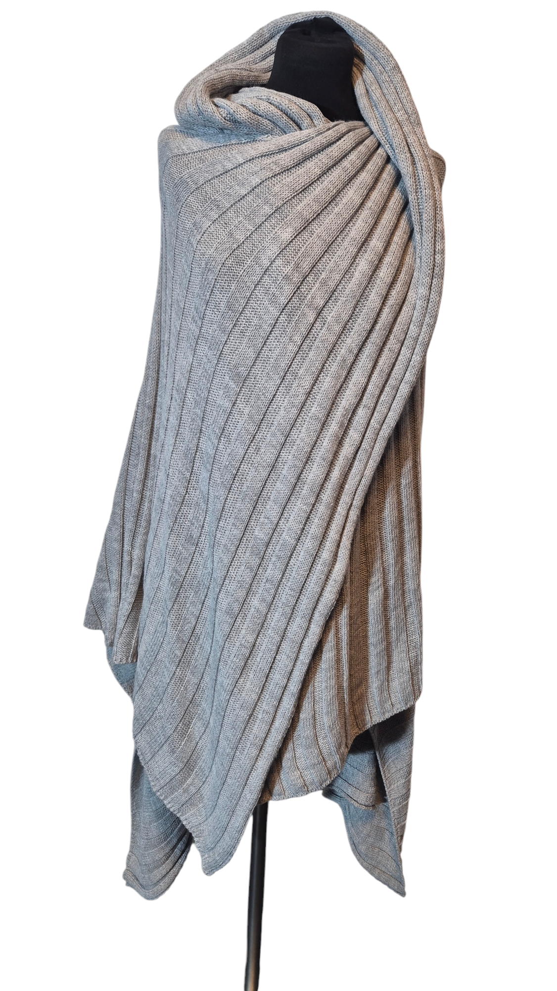 Ital. Mode Poncho-Style Cape Cardigan Long Pullover Grau ONESIZE