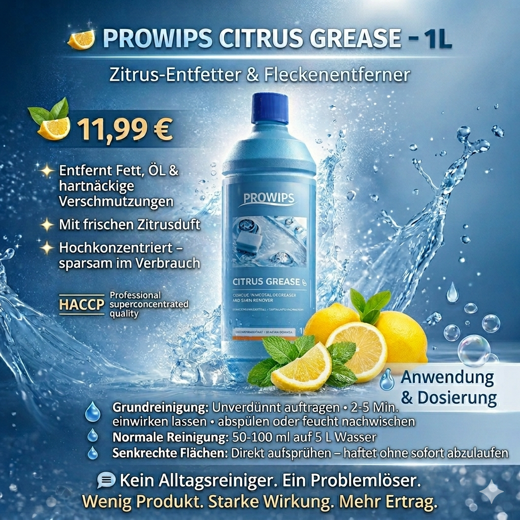 PROWIPS CITRUS GREASE 💎 FETTLÖSER + FLECKENREINIGER HCCAP hochkonzentriert