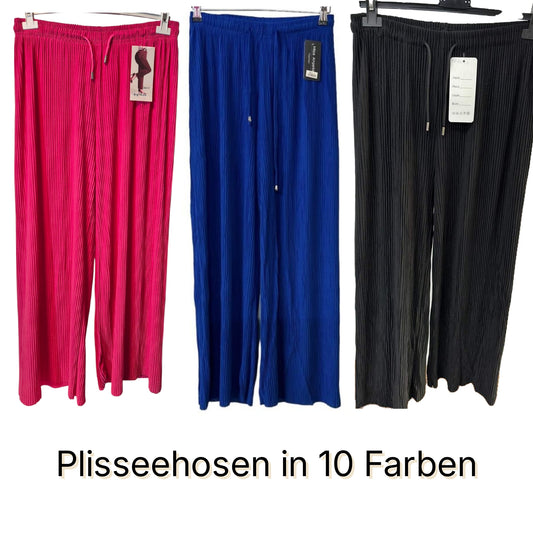 Luftige Sommerhose Plisseehose Weites Bein Onesize ab Gr. 38 bis 48 in 10 Farben