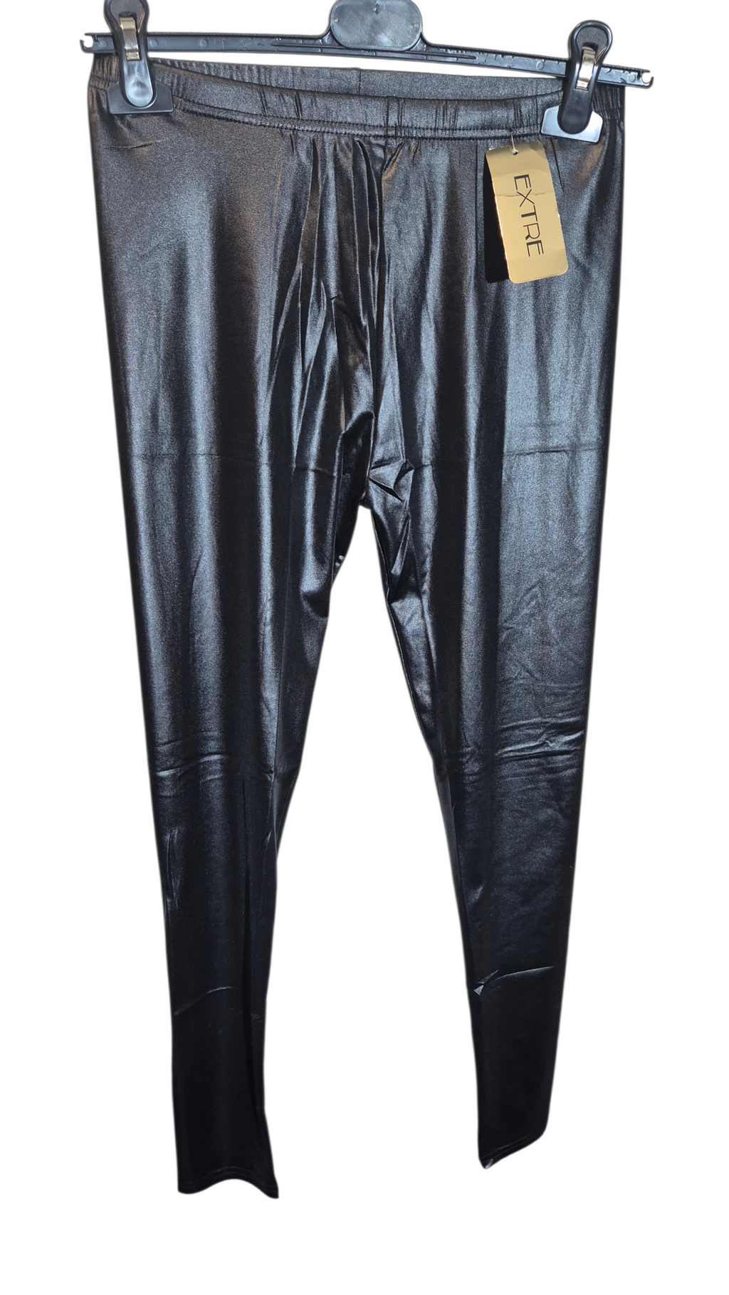 Stylische Glanz Shiny Lederoptik Leggings Schwarz S/M