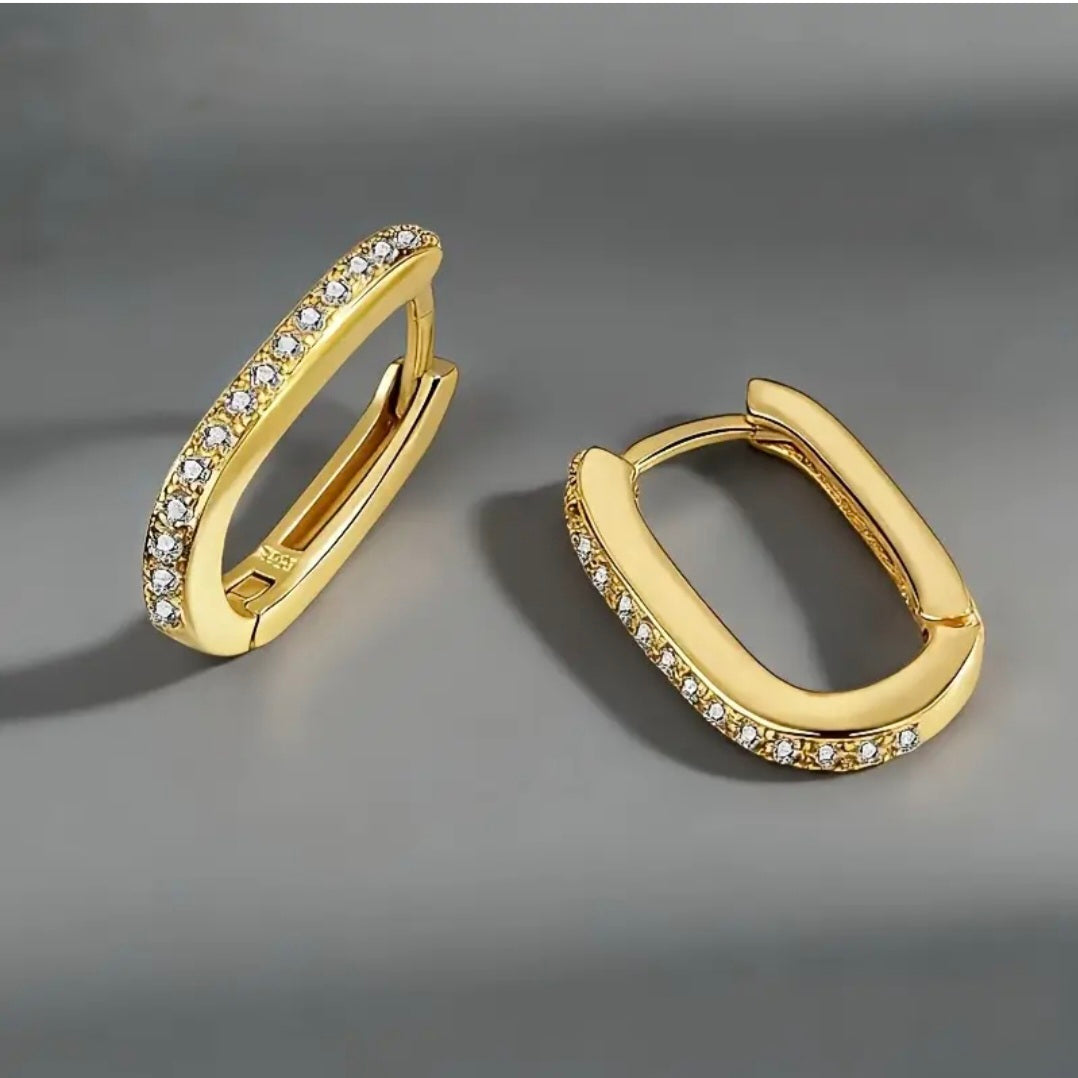 316 Edelstahl Ovale Creolen Hoops Ohrringe Gold Zirkonia Steine