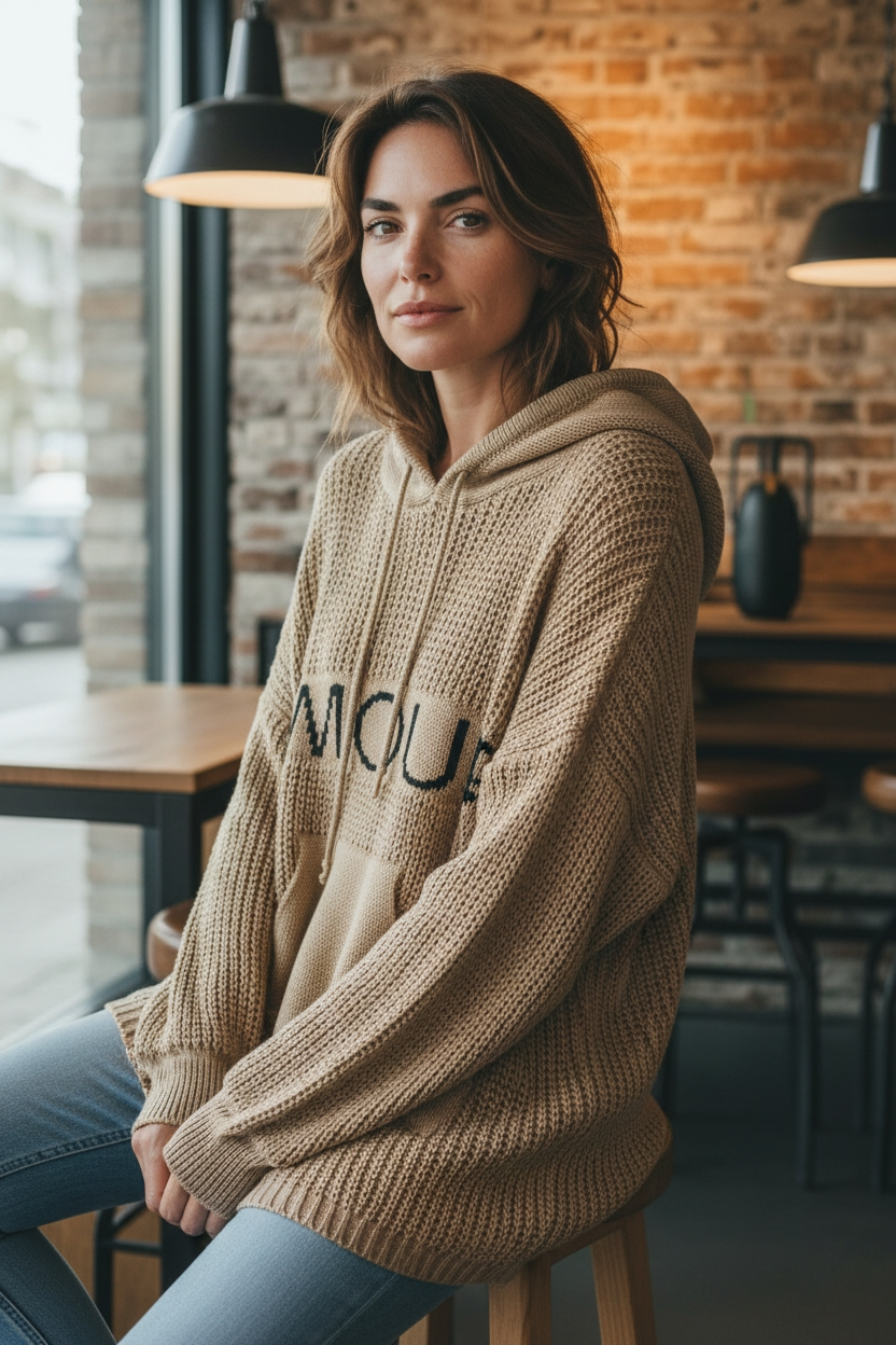 Amour Oversize lockerer Longpullover Hoodie-Style Onesize ab Gr. 40 bis 48