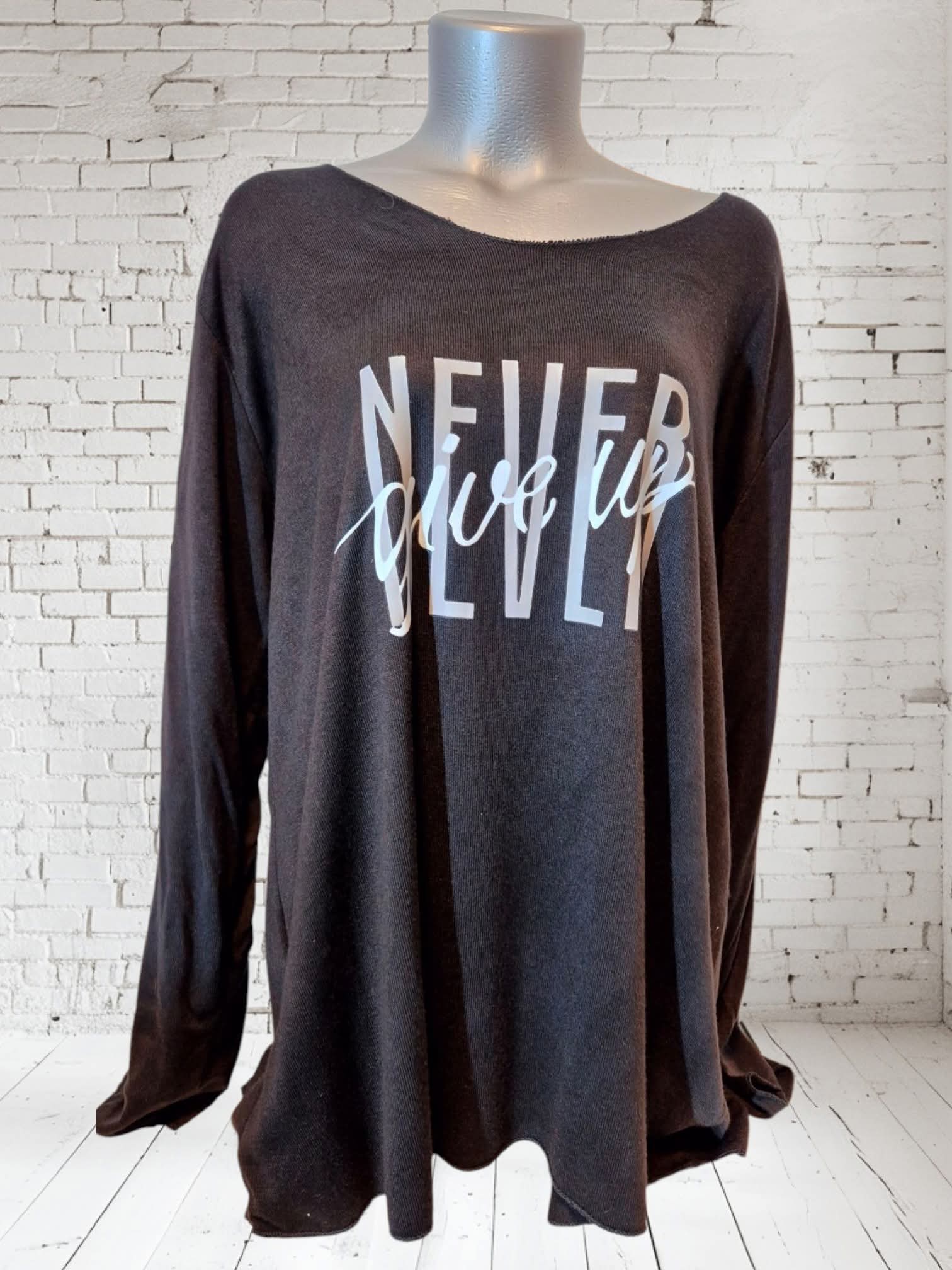 Never give up 💪 Oversize Butterstoff Pullover 42 44 46 Schwarz