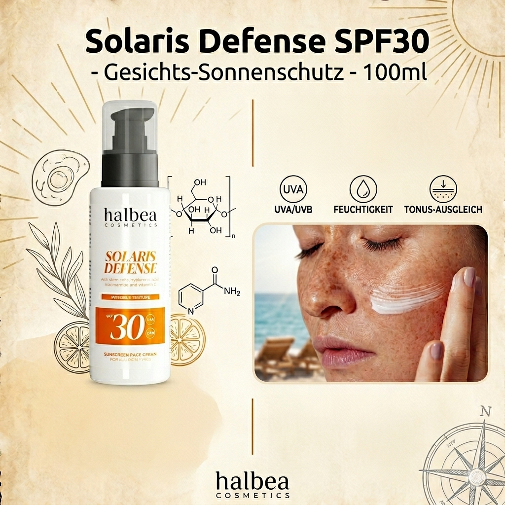Halbea - Solaris Defense SPF30 - Gesichtscreme Sonnenschutz mit Hyaluron Vitamin C