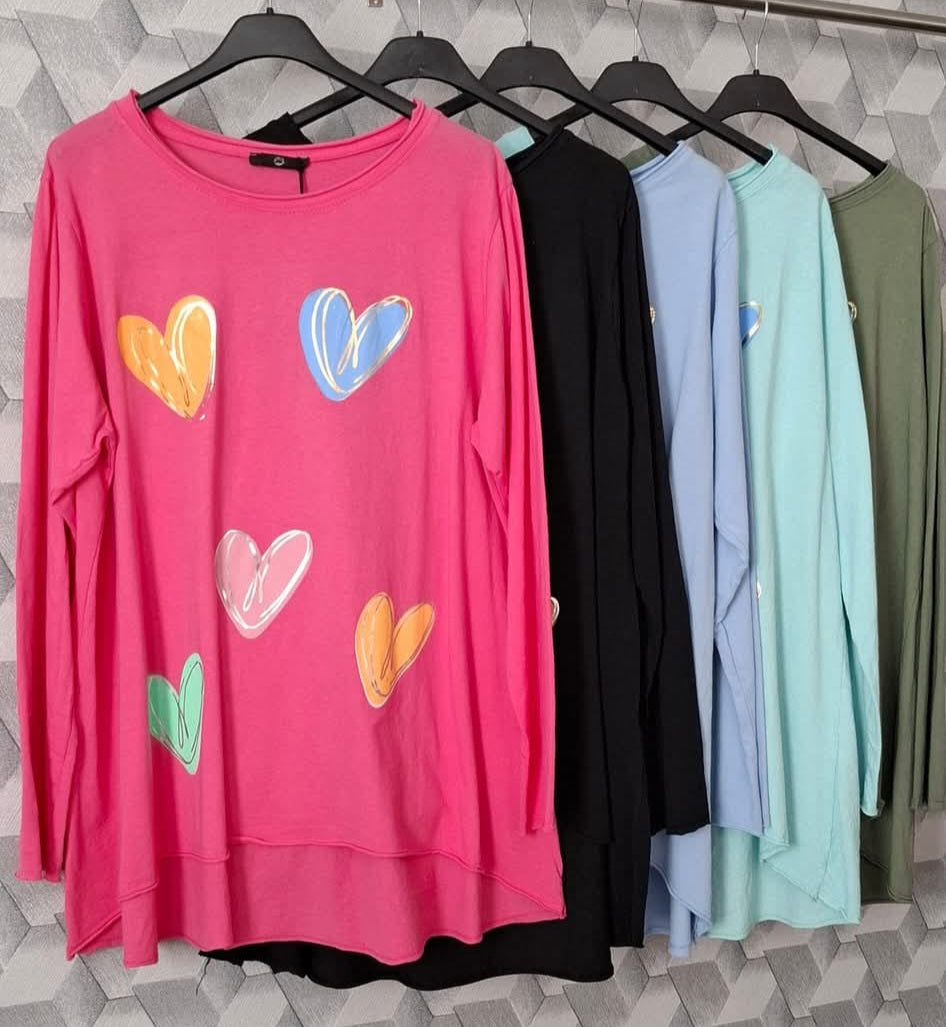 Herzchen Longshirt Longsleeve mit coolem Motiv 38 - 42/44 in 5 Farben