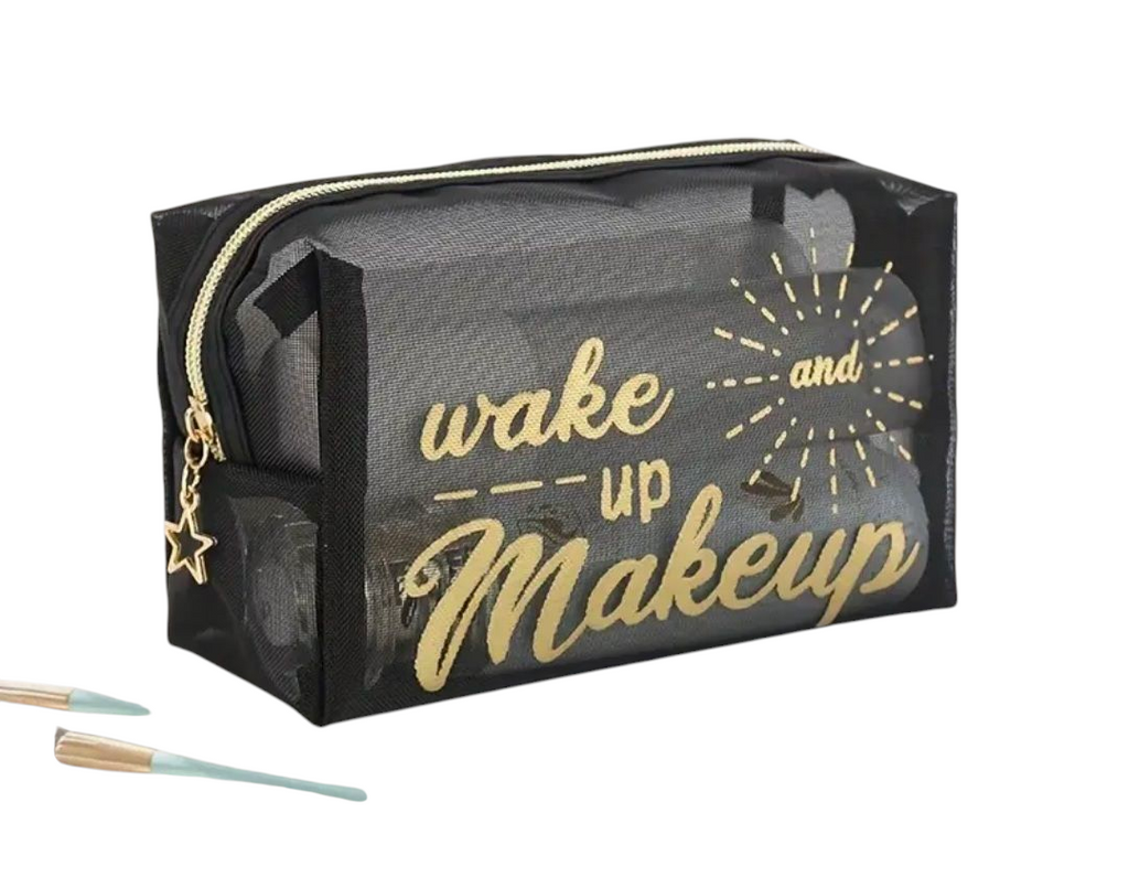 Make Up Kosmetiktasche Aufbewahrungstasche Kulturtasche Schwarz + 2 Kosmetik Goodies