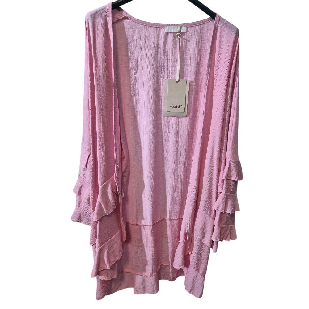Italy Mode Premium Sommer Cardigan Volants Luftig Leicht Größe 42-46 für Damen in Pastellfarben