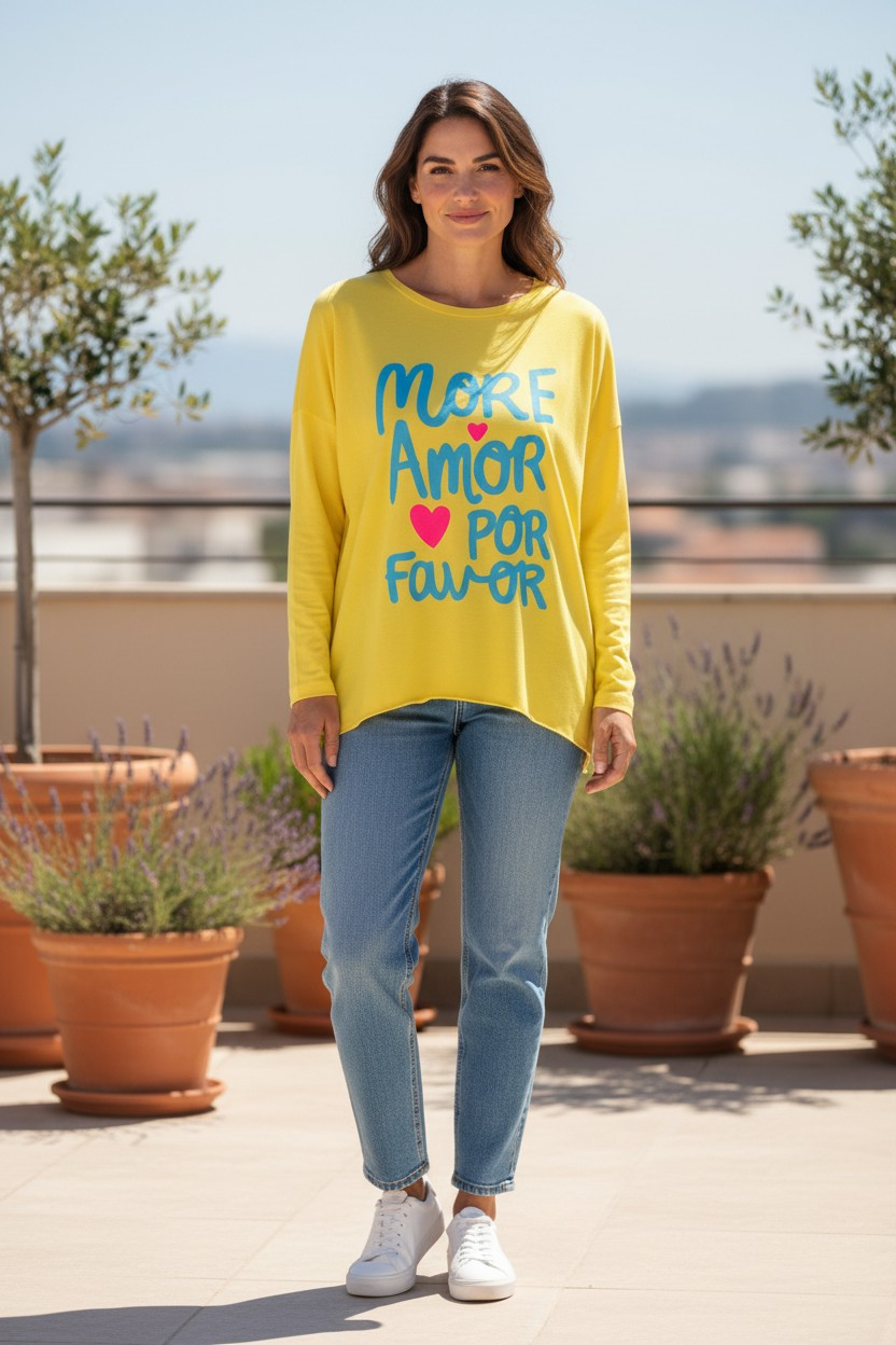 More Amor por favor Print Oversize Shirts Vokuhila 38-44/46 Baumwolle leger und lässig