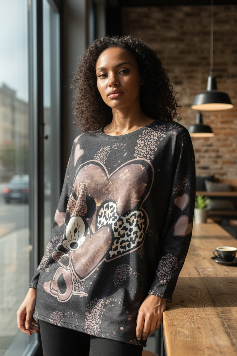 Sweet Motiv Longpullover Teddy gefüttert Leo-Style 42 44 46