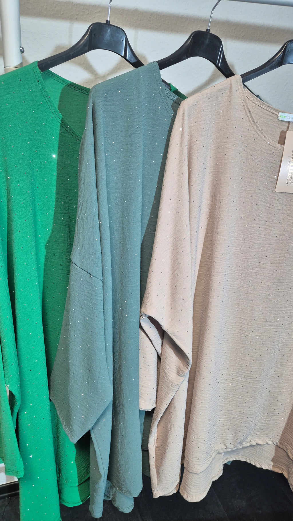 Bling Bling Oversize Longshirt Tunika Strasssteine 48 bis 54 in 4 Farben