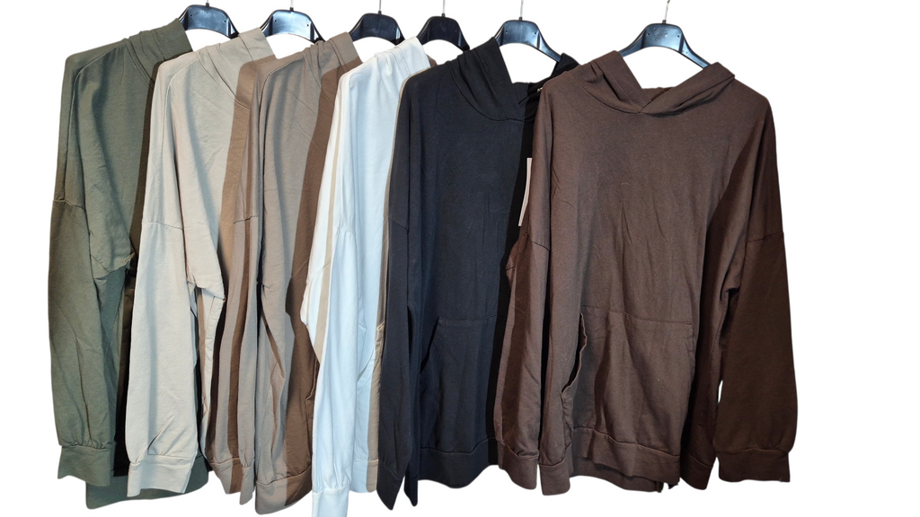 Ital. Longpullover Hoodie Sweatpullover mit Backzipper in 6 Farben 42-46