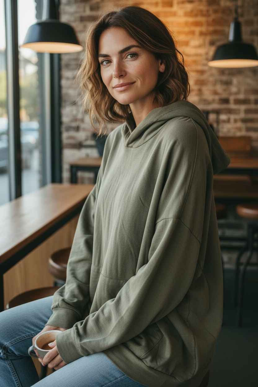 Ital. Longpullover Hoodie Sweatpullover mit Backzipper in 6 Farben 42-46