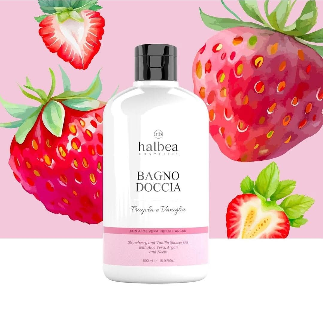 Badeschaum 🛁 Duschgel Erdbeere und Vanille mit Aloe Vera, Neem und Argan - 500ml