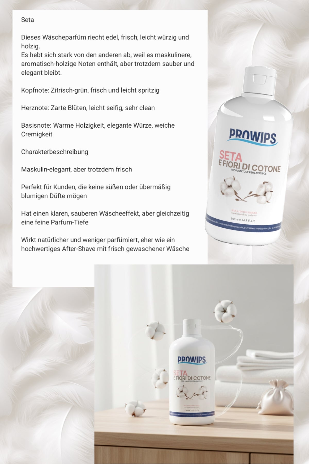 PROWIPS Wäscheduft 💎 Parfüm für Waschmaschinen -  Frische + Pflege für Textilien 500ml  hochkonzentriert / vegan