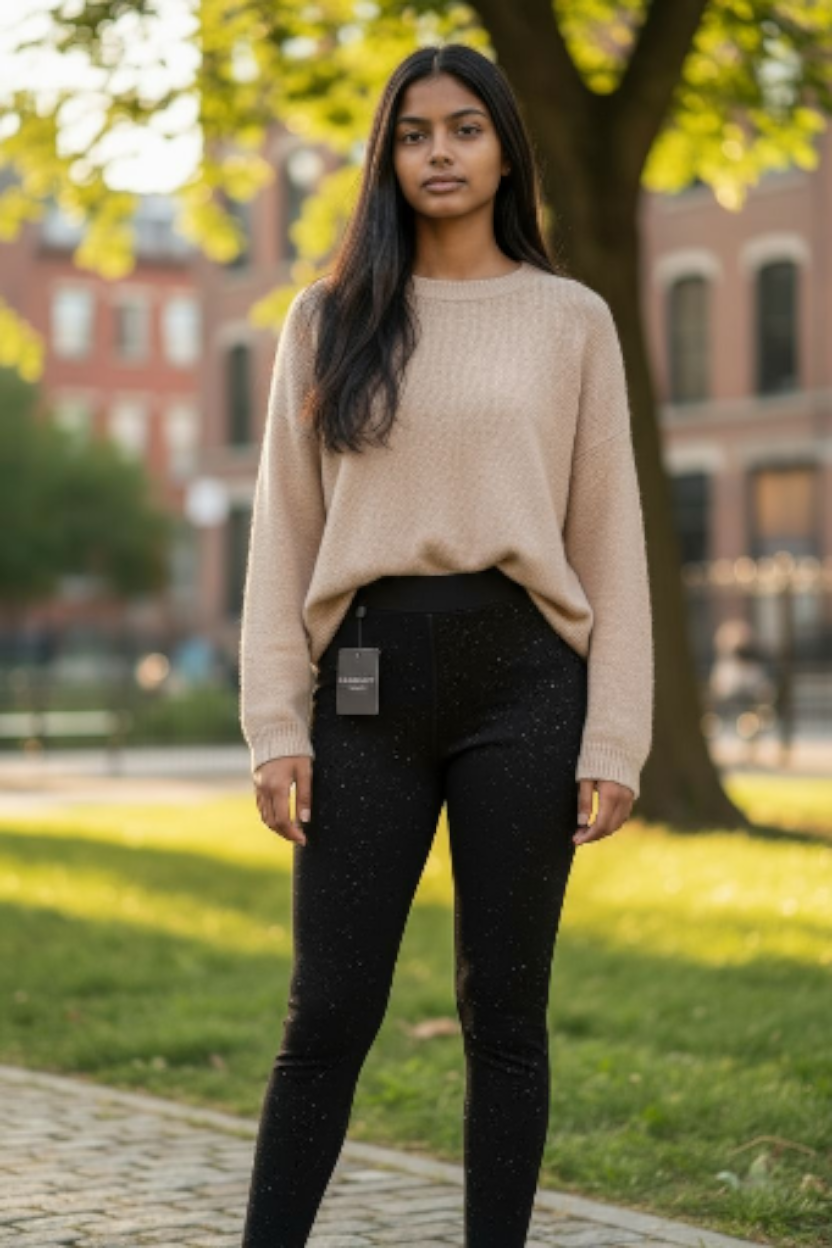 Traumstück: Chice Stretch Hose  Strasssteinen Fleece gefüttert Schwarz