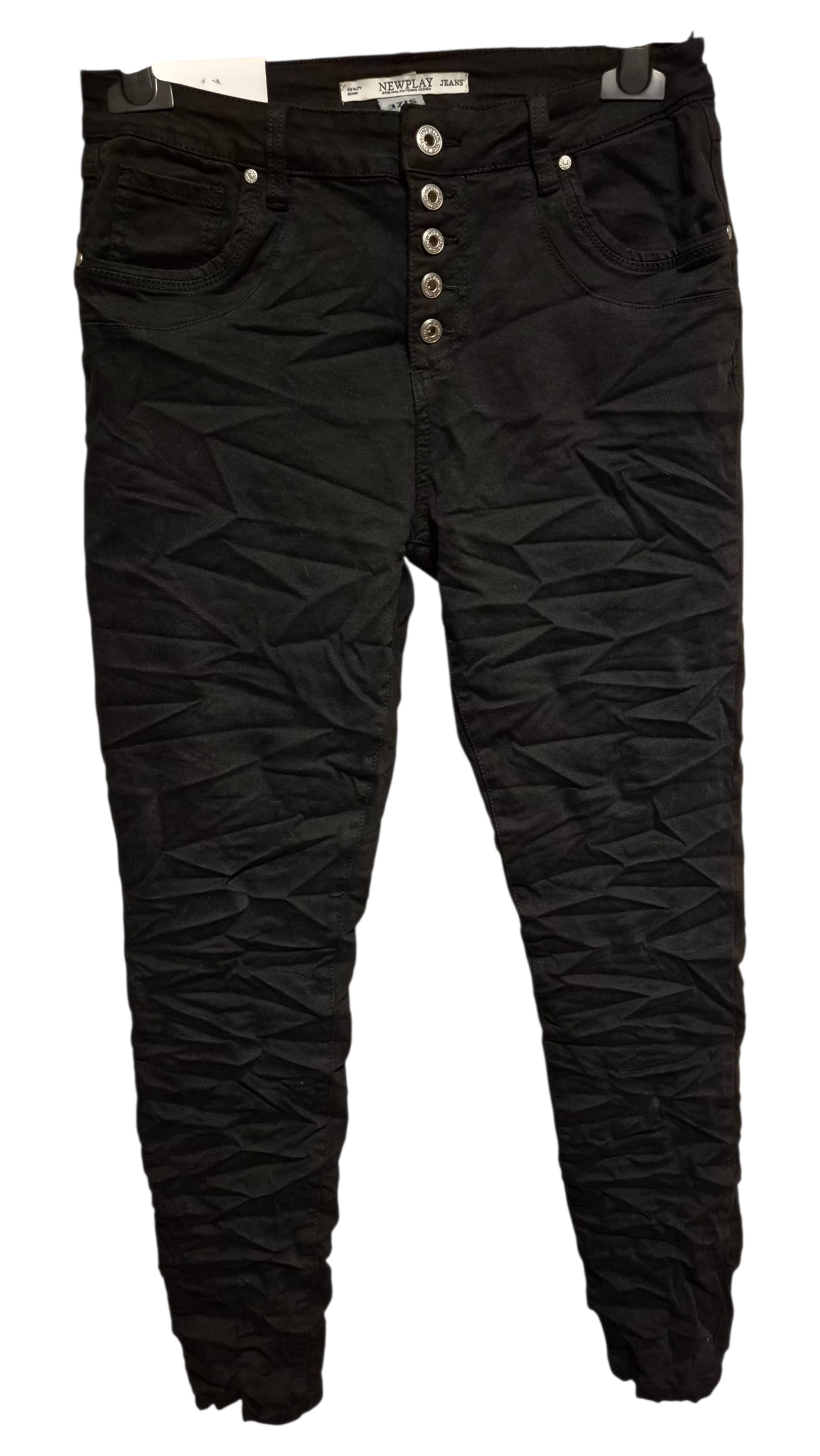 NEWPLAY 5 Button Jeanshose Stretch Sterneblem ☆ Optimale Passform Schwarz