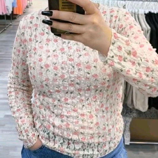 Italy Mode Blümchen Spitzenshirt Oberteil Elastisch Weiche Qualität 38-44 Elegantes Spitzen-Oberteil mit Stretch-Comfort für jeden Tag