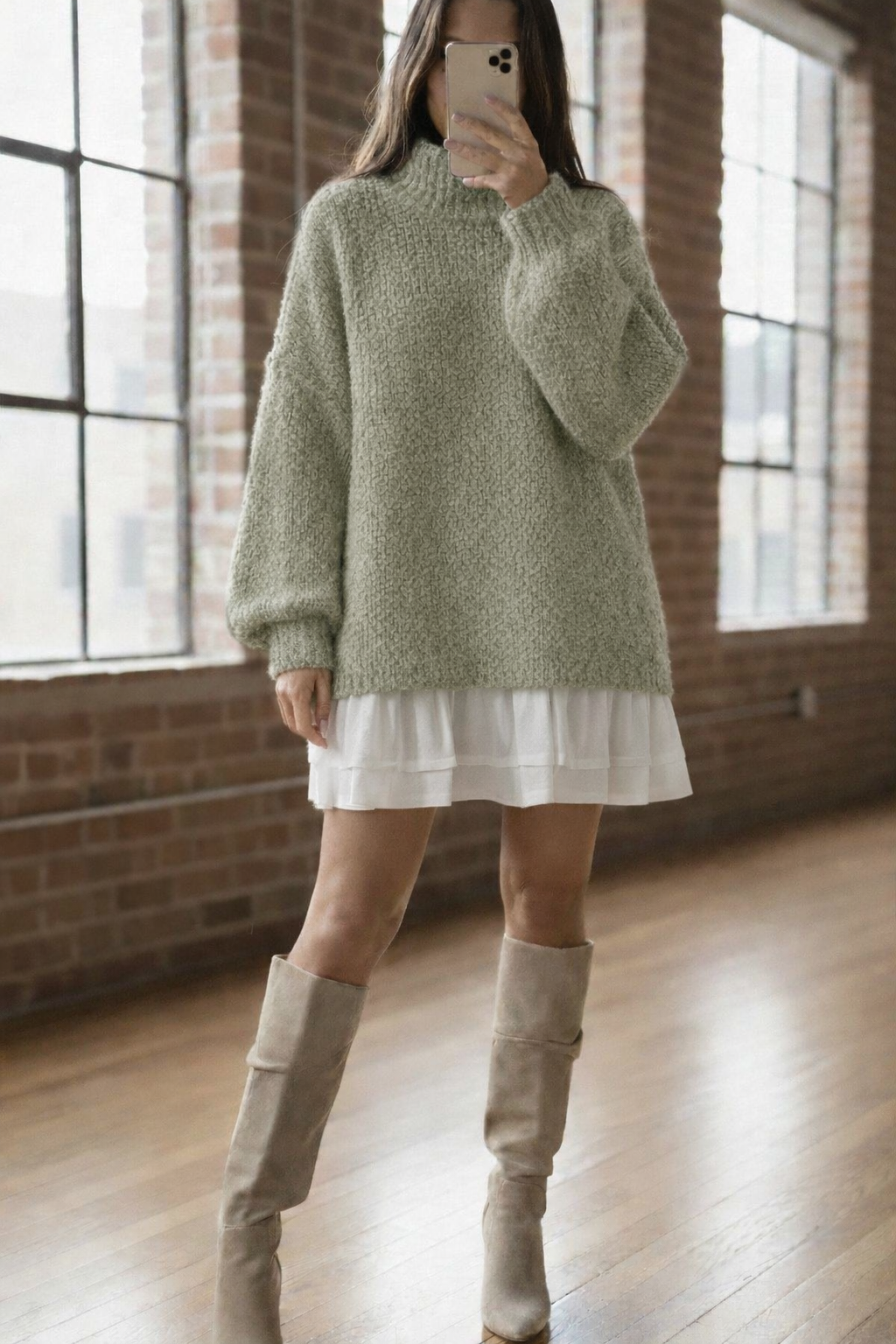 Oversize Boucle Flausch-Strickpullover Bestseller 38 bis 48 Onesize Pastell Salbeigrün