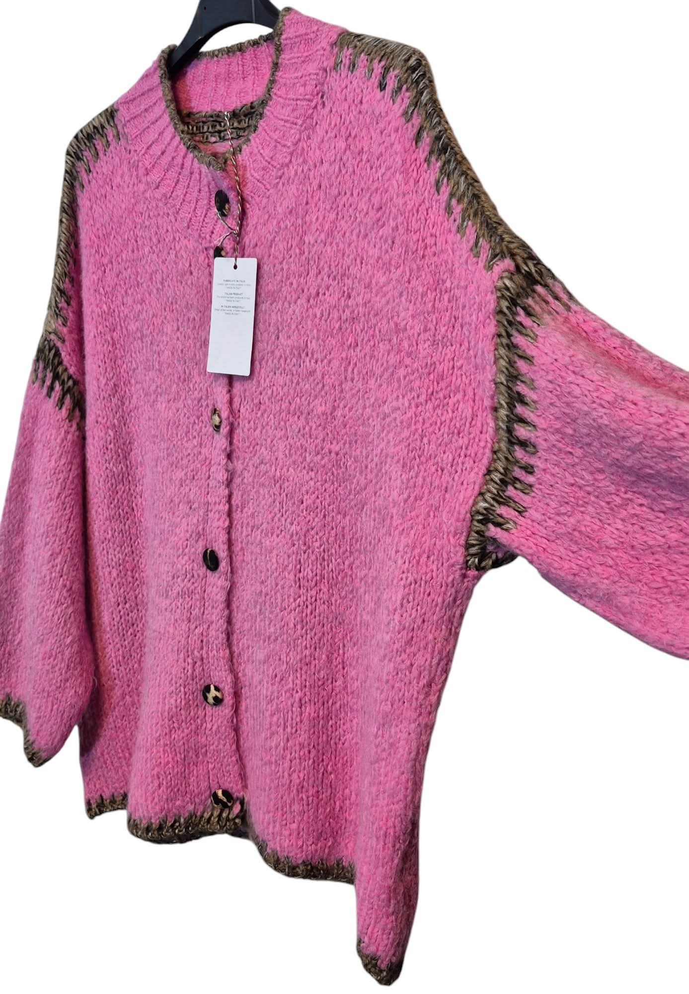 Italy Mode 🇮🇹 Oversize Kuschel Strickjacke Candy Pink Leo ONESIZE  Blogger Style