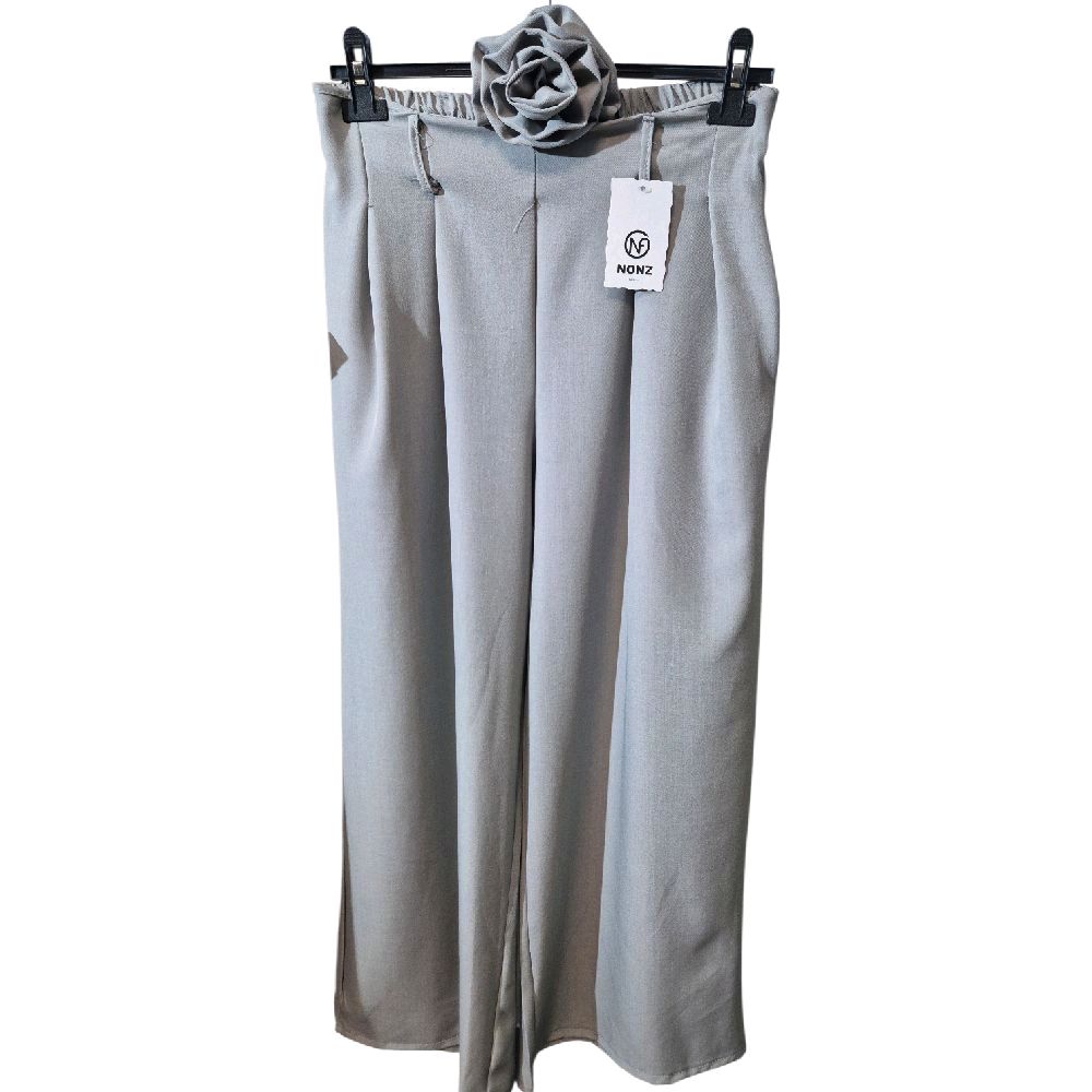 Italy Mode Elegante Damen-Hose Weites Bein Marlene Hose mit elastischem Bund und dekorativen Blume für einen stilvollen Look