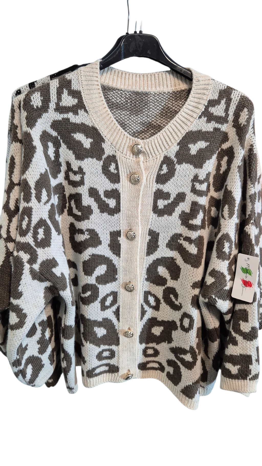 Lässige Strickjacke Pullover mit goldenen Knöpfen Leo-Style 38-44/46 in 4 Farben