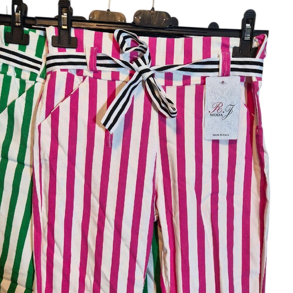 Italy Mode Bermuda Shorts Stretch Jogpants S M L XL Rosa Grün Streifen Design Komfortabel