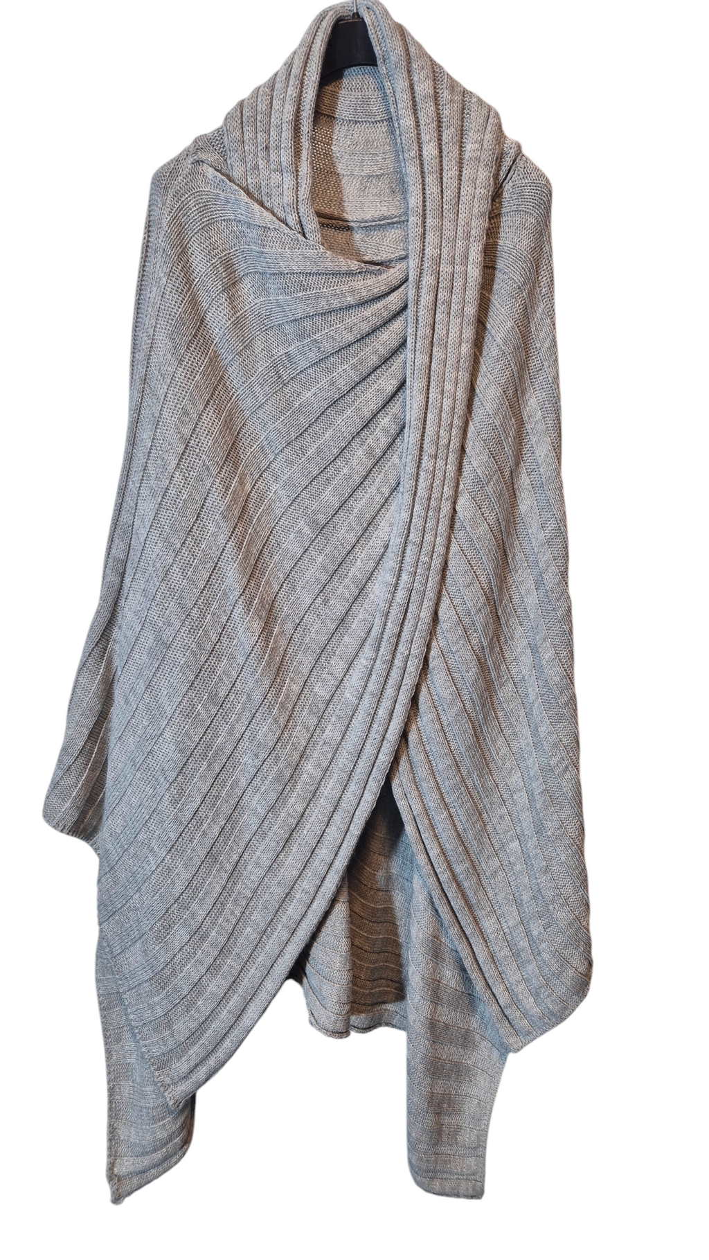 Ital. Mode Poncho-Style Cape Cardigan Long Pullover Grau ONESIZE