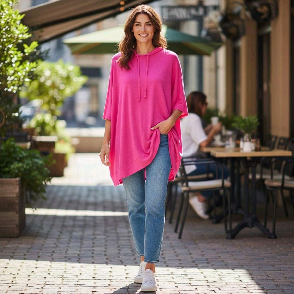 Italy Mode Oversize Hoodie-Style Longshirt T-Shirt Kleid 42-48 Baumwolle Gemütlich Hautfreundlich