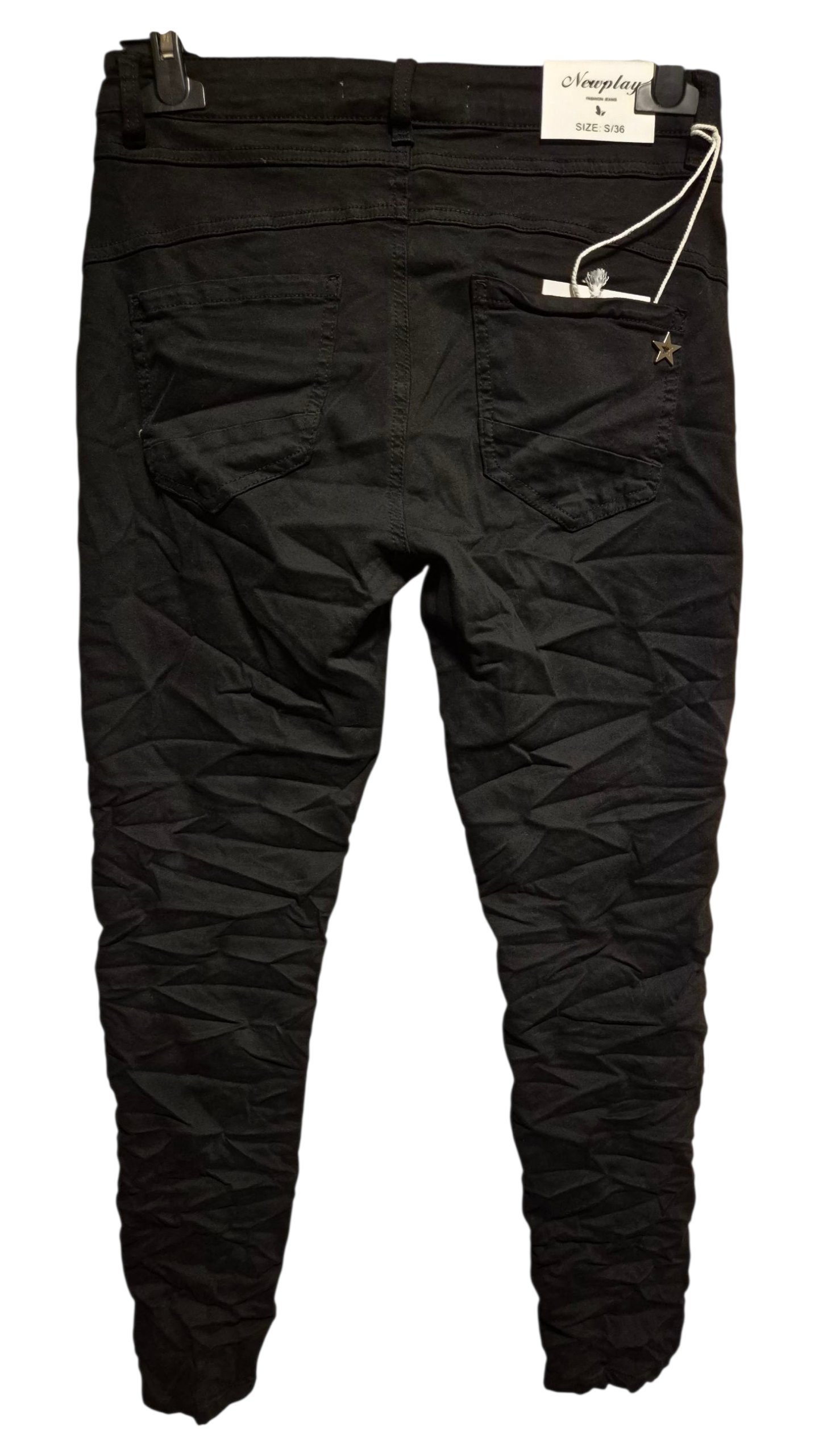 NEWPLAY 5 Button Jeanshose Stretch Sterneblem ☆ Optimale Passform Schwarz